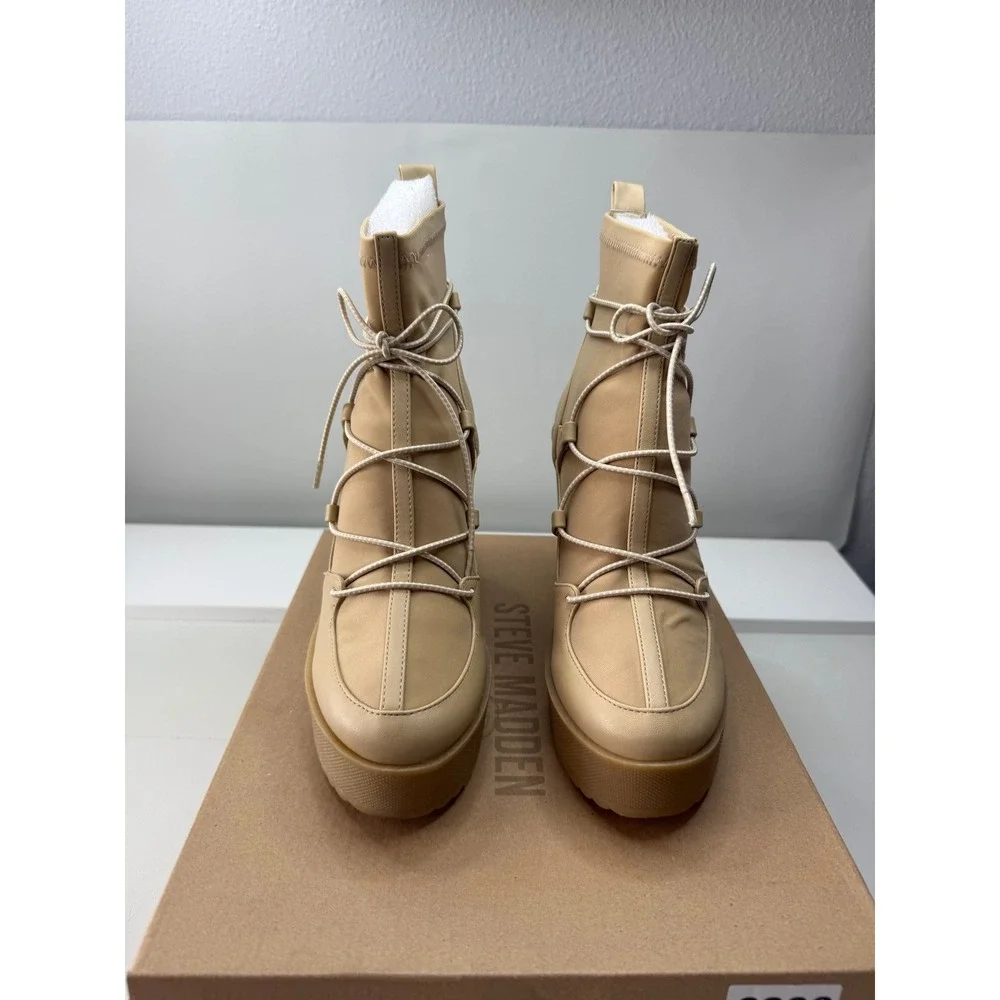 Steve Madden Atomic Tan Wedge Platform Ankle Boots ATOM01S1 Womens 7.5 M NEW